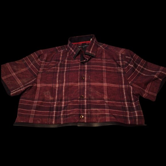 Reworked Plaid Flannel Crop Top with Fringe Hem - Picture 2 of 3